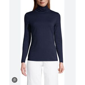 Lands' End Navy Blue Turtleneck Long Sleeve Shaped Fit Soft Cotton Modal‎ Top XL